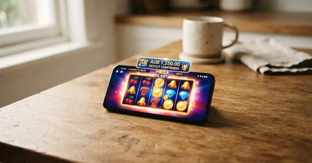 A close-up of a banking app on a smartphone showing a same-day transfer confirmation on a kitchen table.