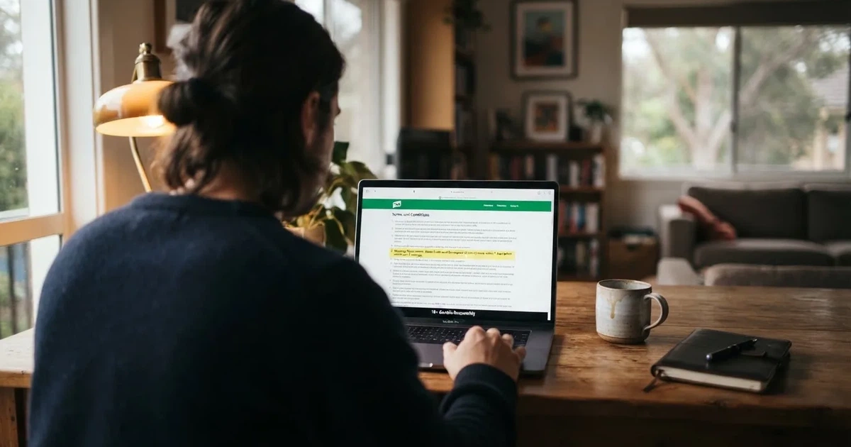 A laptop screen showing a terms-and-conditions page with wagering requirements highlighted.