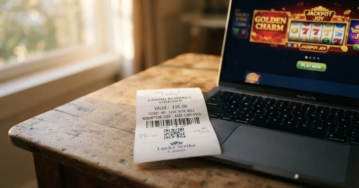A printed prepaid voucher receipt lying beside a laptop keyboard.