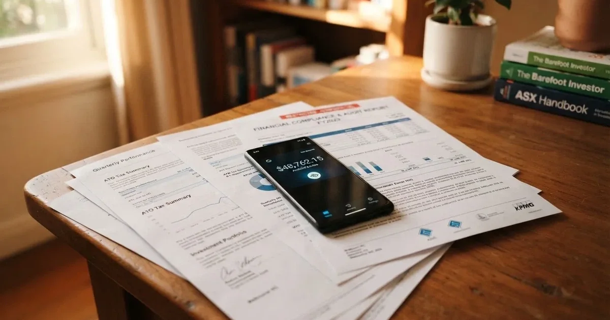 A phone showing a digital wallet balance screen resting on a stack of paperwork.