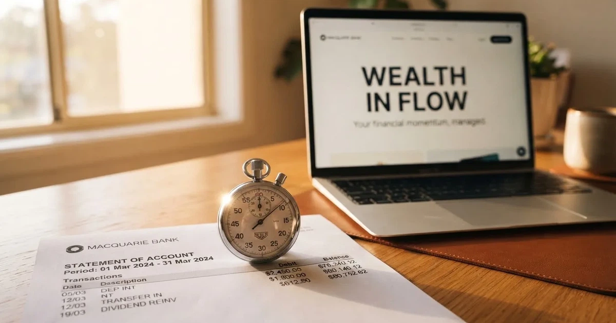 A stopwatch sitting on top of a bank statement next to a laptop keyboard.