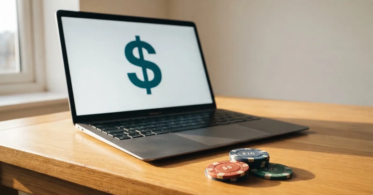 A small stack of coins next to a laptop showing an online payment form.
