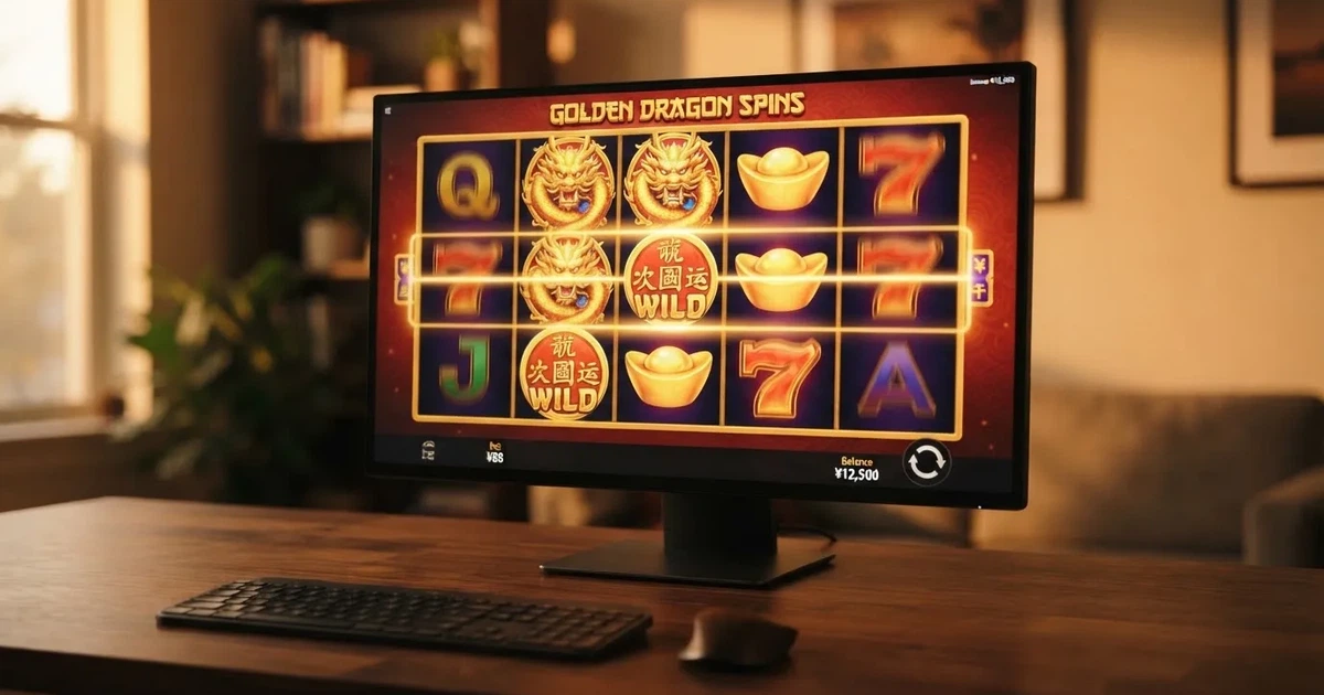 A close-up of a slot reel display shown on a monitor, no other windows open.